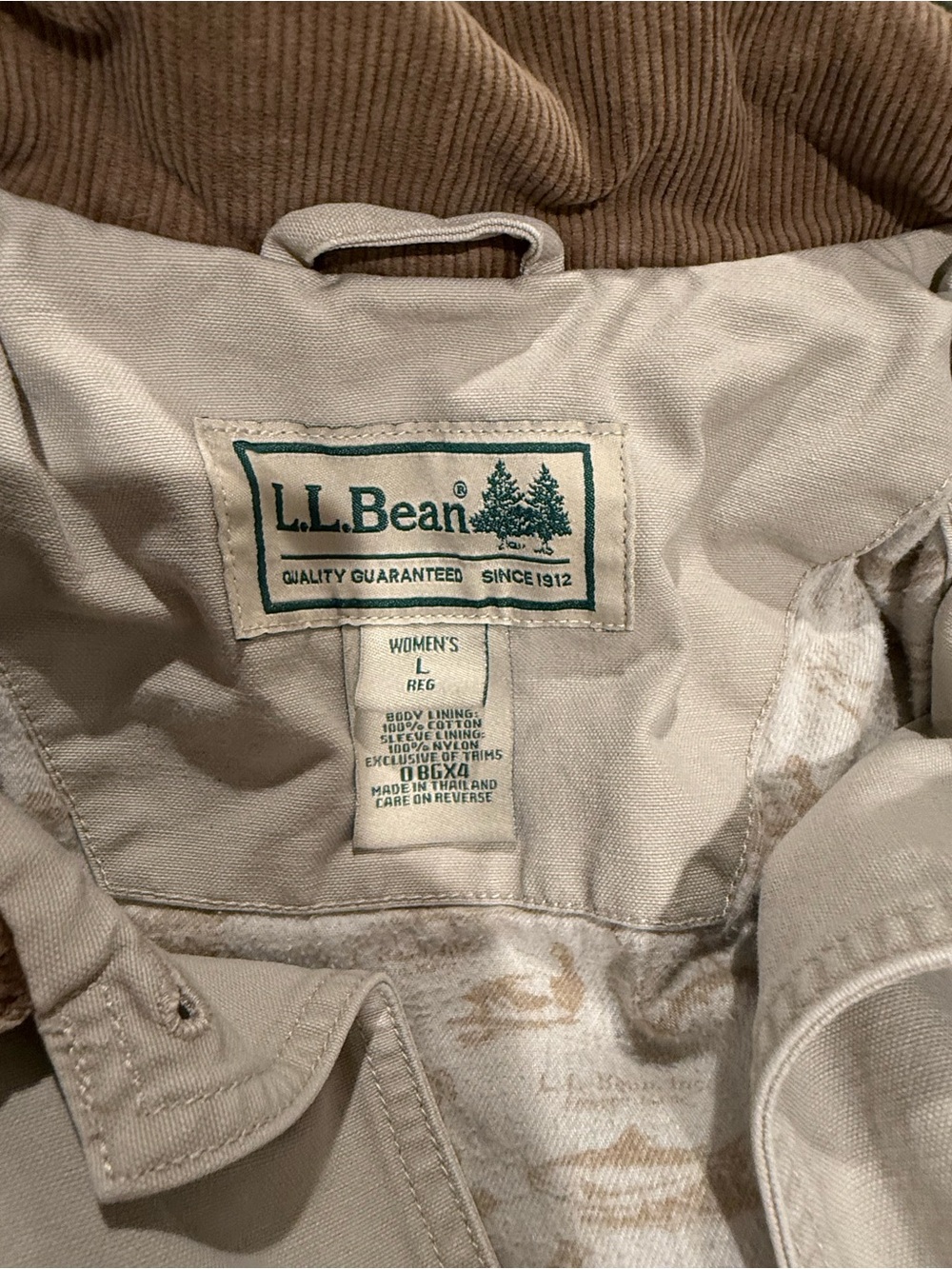 L.L. Bean Women's Light Cream Utility Jacket with Brown Corduroy Collar - Picture 3 of 3